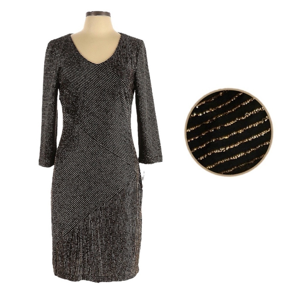 Connected Apparel Gold Stripe LBD Knee Length Sheath Dress Size 10 NWT